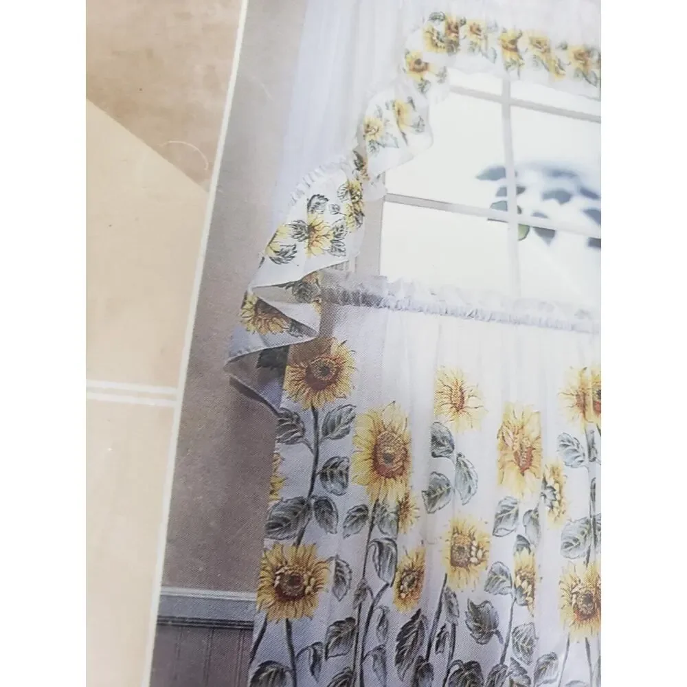 NEW Vintage Valance Tier Curtain Sunflower Country Set‎ Floral Cottagecore